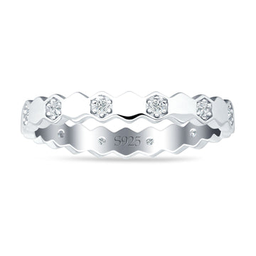 Full Eternity Hexagonal Stackable Band Cubic Zirconia 925 Sterling Silver Wholesale